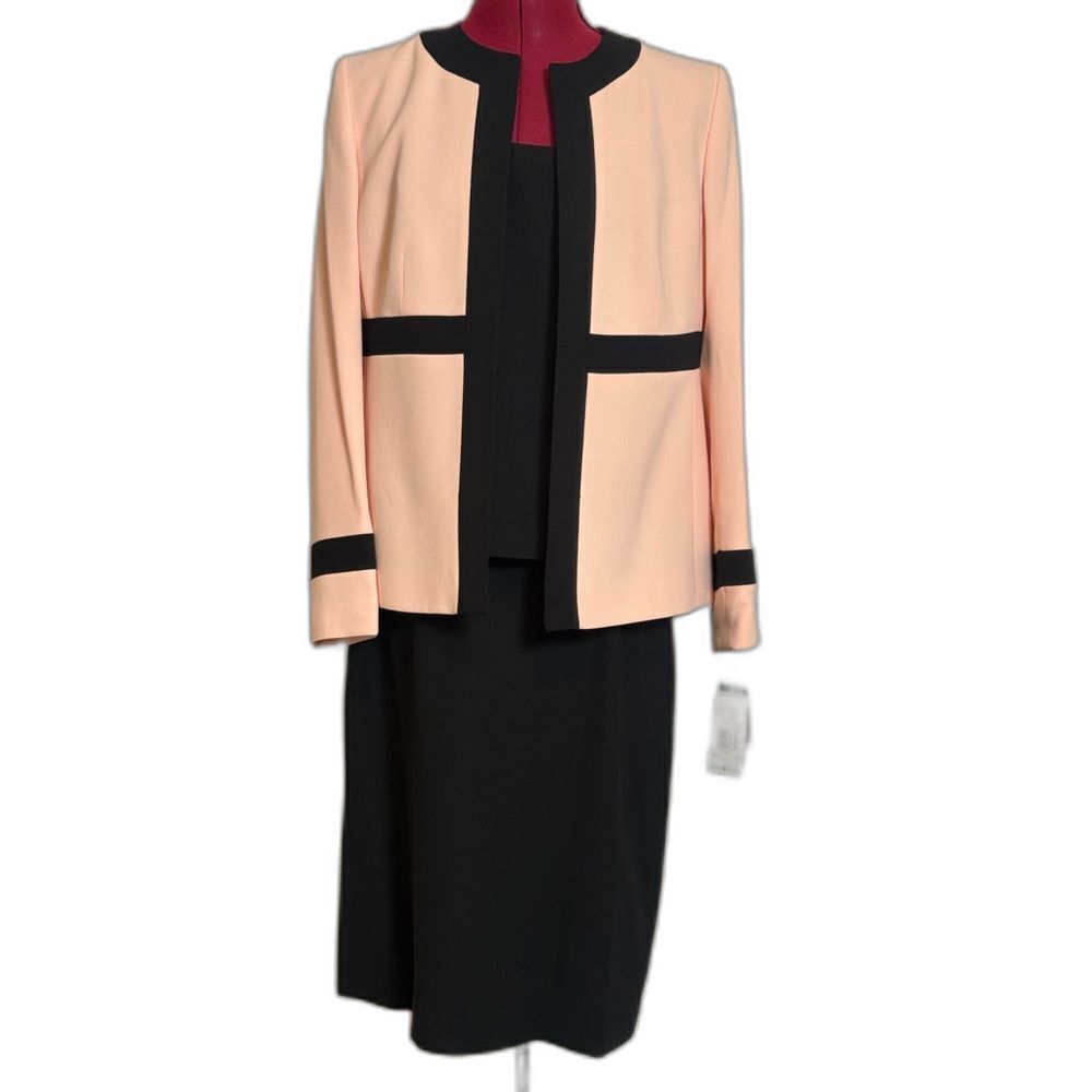 NWT Kasper Skirt Suit Women Size 8 Pink & Black 3-Piece Set Blazer, Tank & Skirt